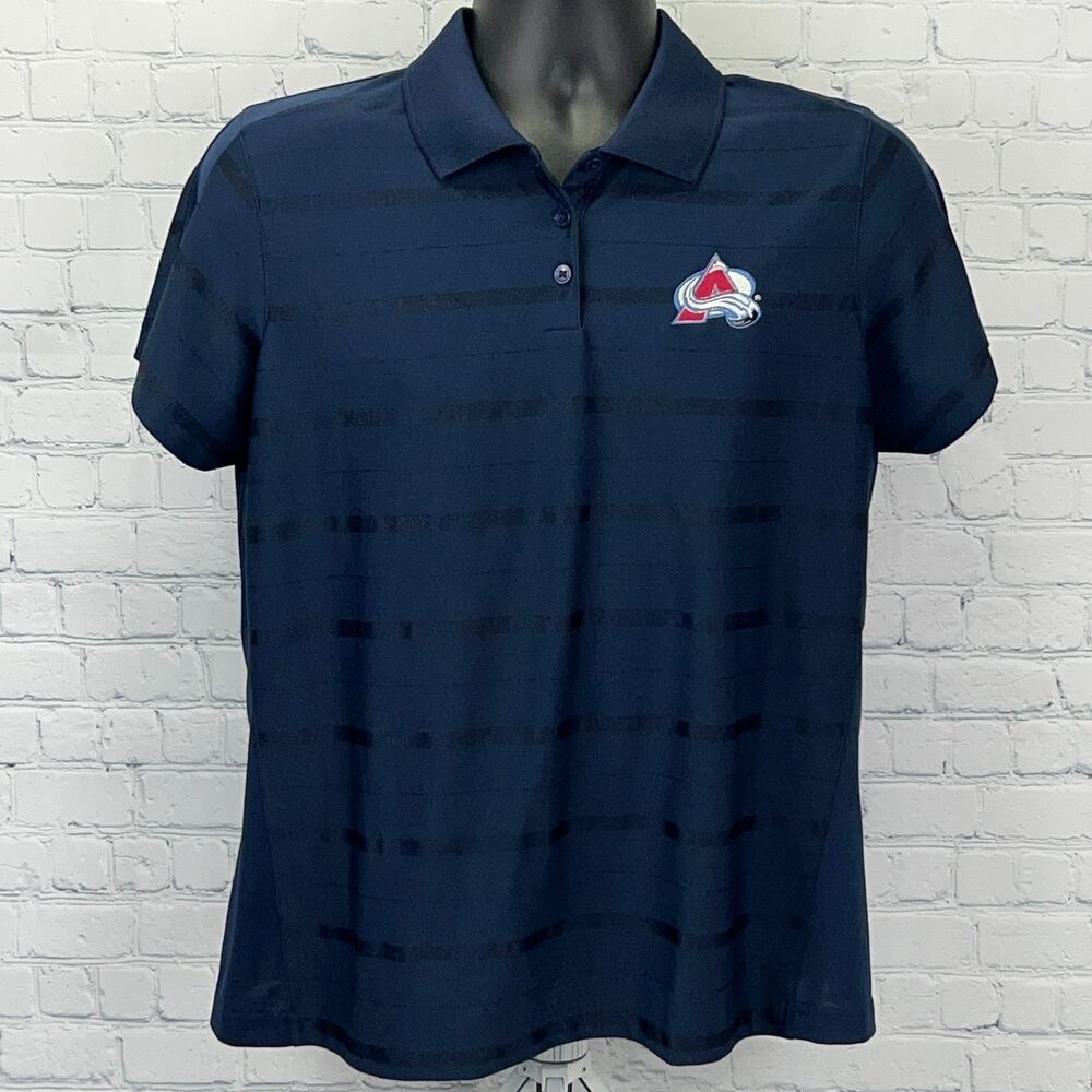 Colorado Avalanche Antigua Polo Shirt Womens XL Navy NHL Hockey Striped Logo
